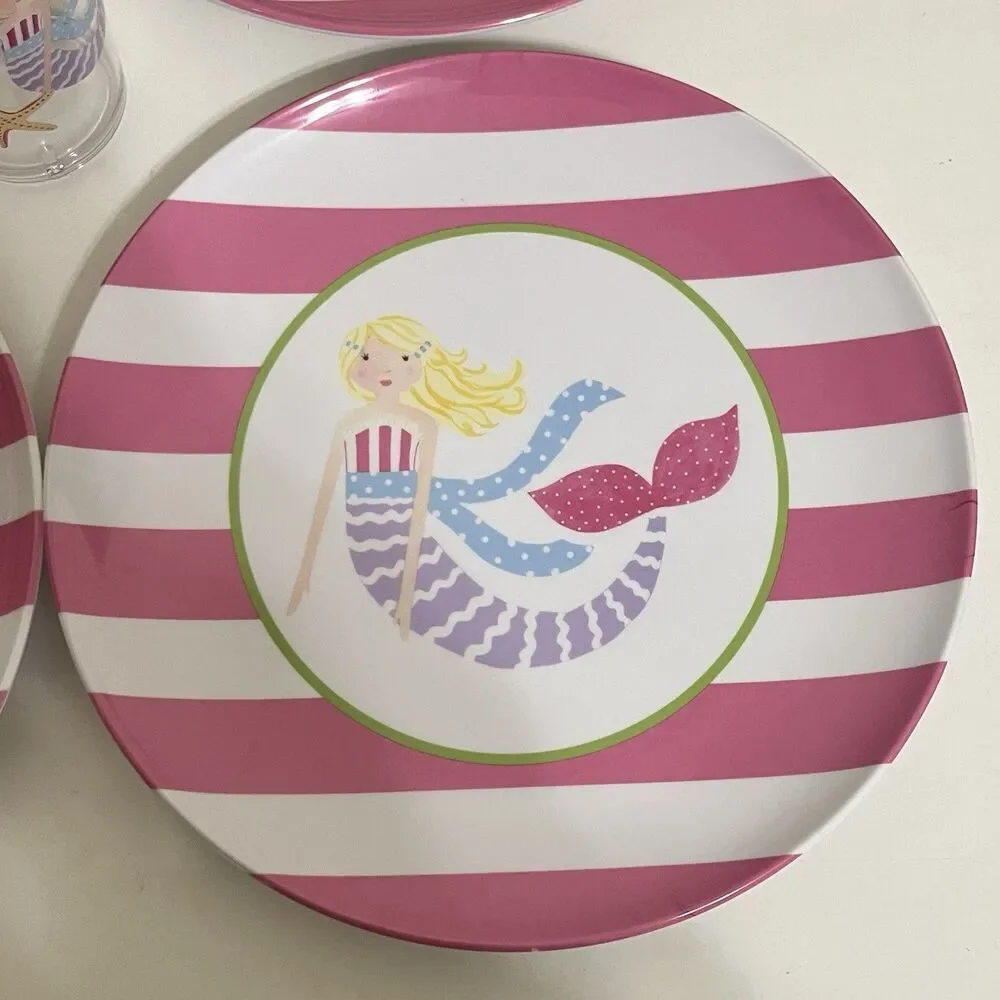 Pottery Barn Kids Mermaid Melamine Plates and Cups Lot